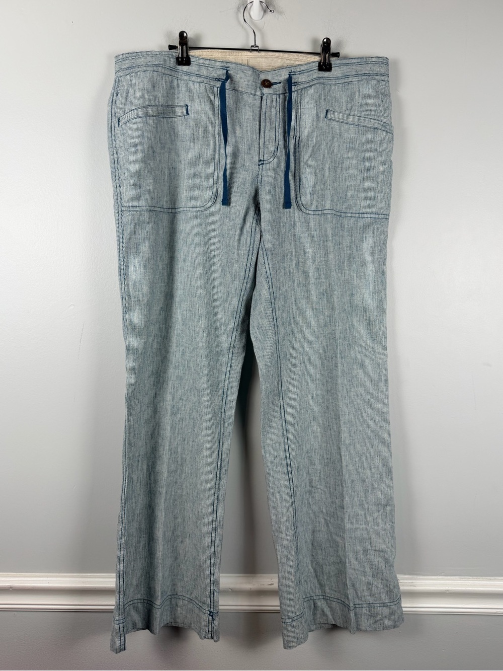 North Face blue Linen blend Drawstring Hiking Camping size 14 short